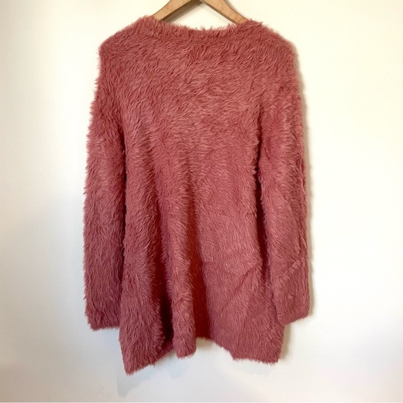 Free People Fuzzy Faux Fur Open Cardigan Dusty Pink Size Extra Small - Picture 9 of 9
